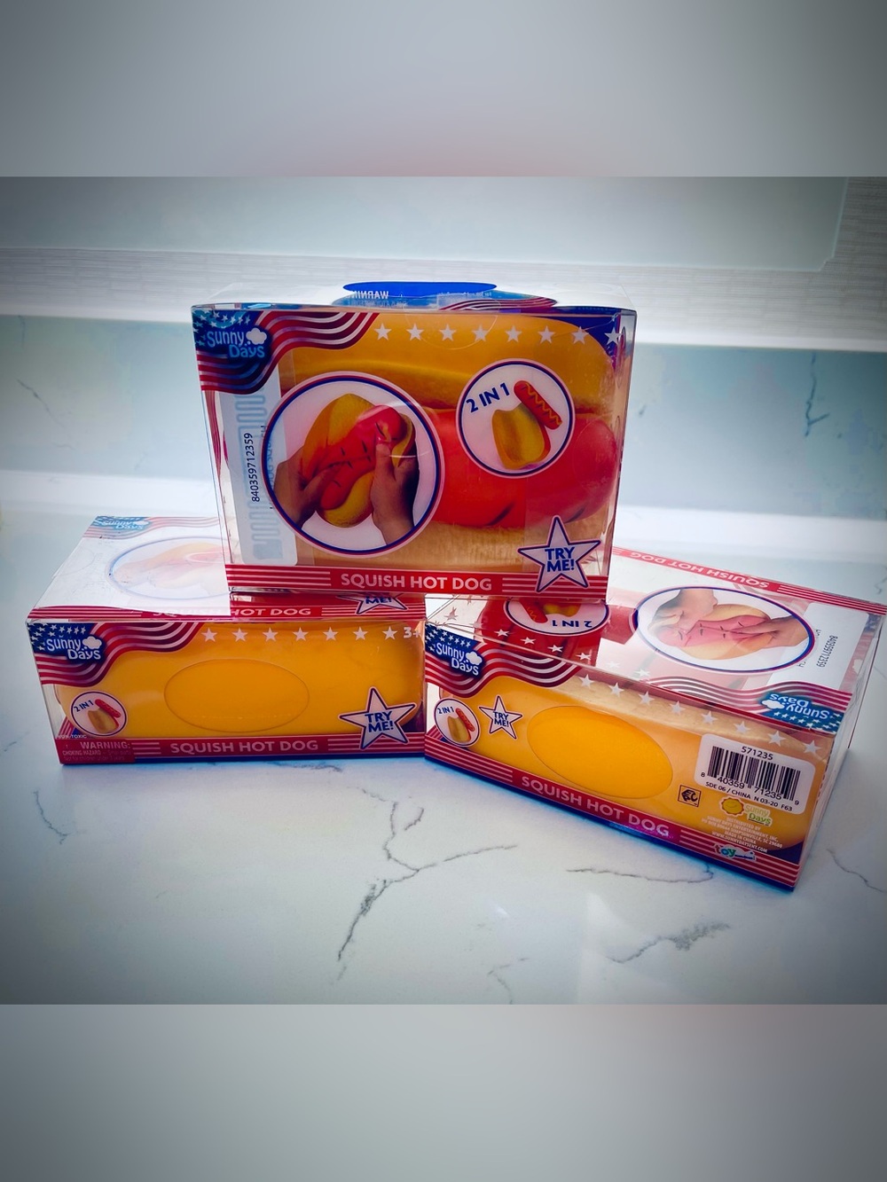 NEW Squishy Hot Dog Squeezy Fidget Toy Sunny Days 2-in-1 Hotdog Stress Relief